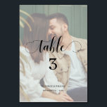 Numéro De Table Elegance Calligraphy Script Faded Photo Mariage<br><div class="desc">Design moderne et élégant imprimé Elégance Script Modern Faded Photo Mariage Numéro de table qui peut être customisé avec votre texte et ajouter chaque carte numéro de table à votre panier, un par un. Cliquez sur le bouton "Customiser" et utilisez notre outil de conception pour modifier ce modèle. Découvrez le...</div>