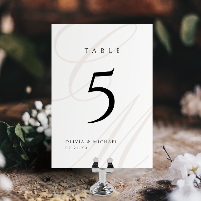 Numéro De Table Élégance Classique Papeterie de Mariage à Monogram (Classic Elegance Calligraphy Monogram Wedding Table Number)