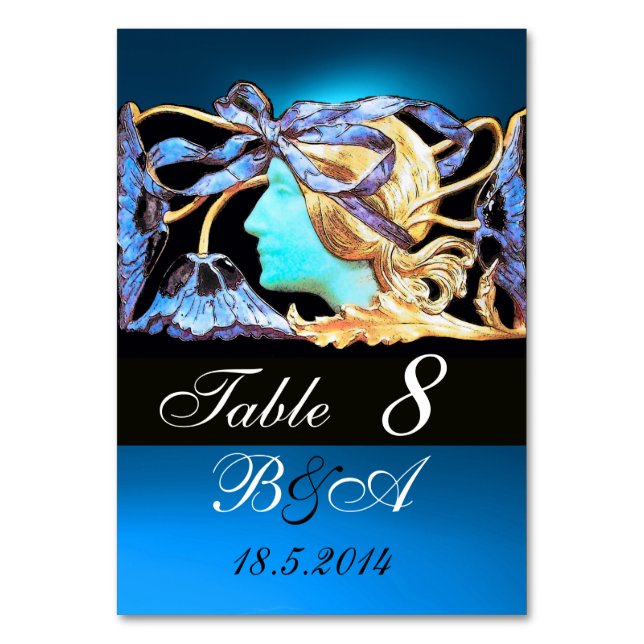 NUMÉRO DE TABLE ÉLÉGANCE ET BEAUTÉ, DAME AU RUBAN BLEU, MONOGRAMME (Dos)