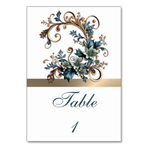 Numéro De Table Élégance florale dorée