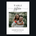 Numéro De Table Elegance Script Photo Mariage Table No Quinze<br><div class="desc">Design moderne et élégant imprimé Élégance Script Mariage photo moderne Numéro de table Quinze Table Tente Card qui peut être customisé avec votre texte et ajouter chaque carte de numéro de table à votre panier, un par un. Cliquez sur le bouton "Customiser" et utilisez notre outil de conception pour modifier...</div>