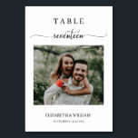 Numéro De Table Elegance Script Photo Mariage Table No Seventeen<br><div class="desc">Design moderne et élégant imprimé Élégance Script Mariage photo moderne Numéro de table Dix-sept Table Carte de tente qui peut être customisé avec votre texte et ajouter chaque carte de numéro de table à votre panier, un par un. Cliquez sur le bouton "Customiser" et utilisez notre outil de conception pour...</div>