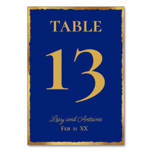 Numéro De Table Elégance simple Bleu Royal Personnalisé Bord Or
