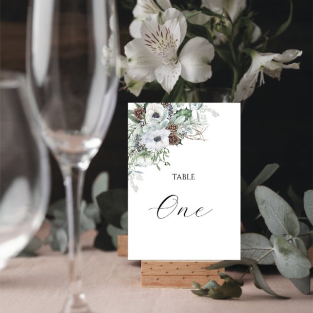 Numéro De Table Élégant Anémones d'hiver Fleurs à l'aquarelle Tabl (Créateur téléchargé)