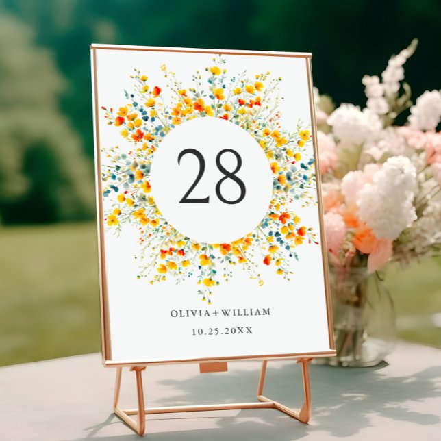 Numéro De Table Elégant Aquarelle Fleurs sauvages Mariage (Créateur téléchargé)
