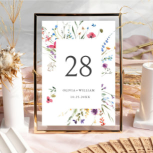 Numéro De Table Elégant Aquarelle Fleurs sauvages Mariage