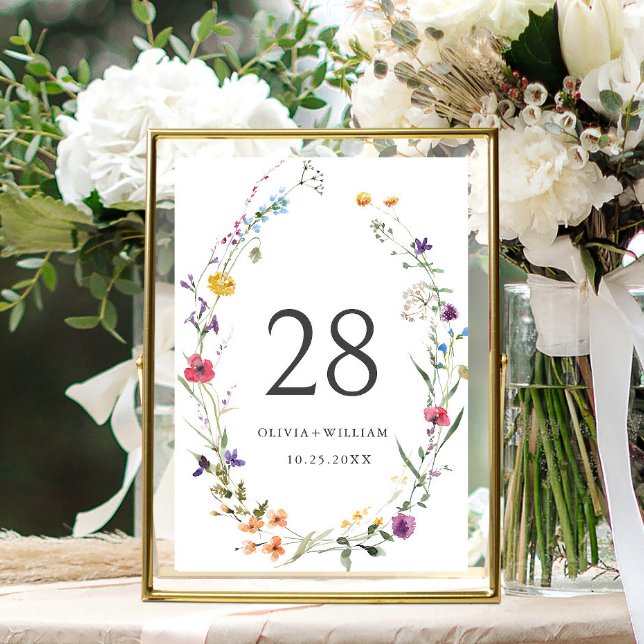 Numéro De Table Elégant Aquarelle Fleurs sauvages Mariage (Créateur téléchargé)