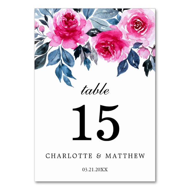 Numéro De Table Elégant aquarelle Floral Mariage personnalisé (Par défaut)