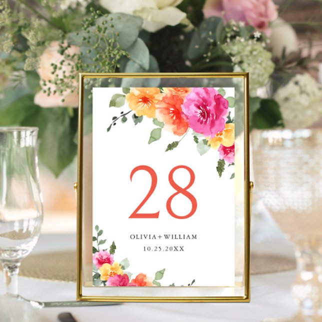 Numéro De Table Elégant Aquarelle rose clair Fleurs Mariage (Créateur téléchargé)
