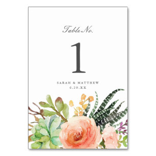 Numéro De Table Elégant aquarelle Succulent   MARIAGE