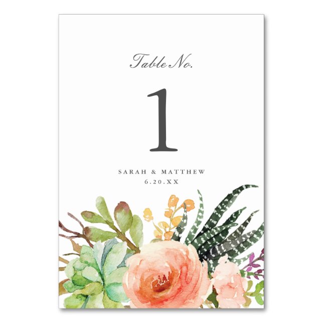 Numéro De Table Elégant aquarelle Succulent | MARIAGE (Par défaut)