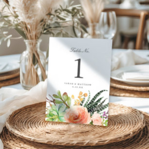 Numéro De Table Elégant aquarelle Succulent   MARIAGE