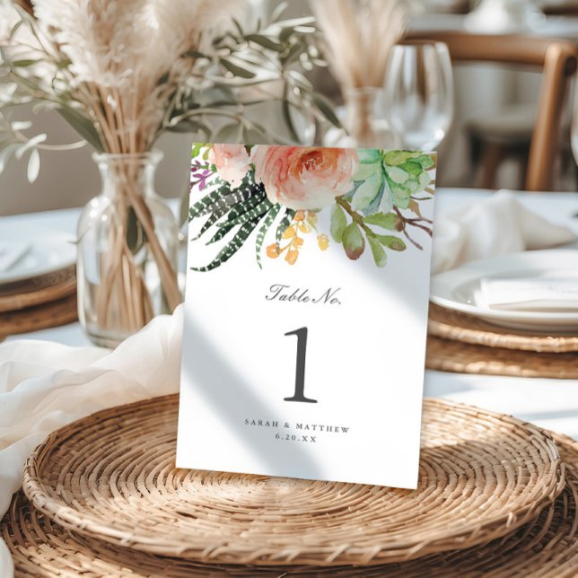 Numéro De Table Elégant aquarelle Succulent | MARIAGE (Créateur téléchargé)