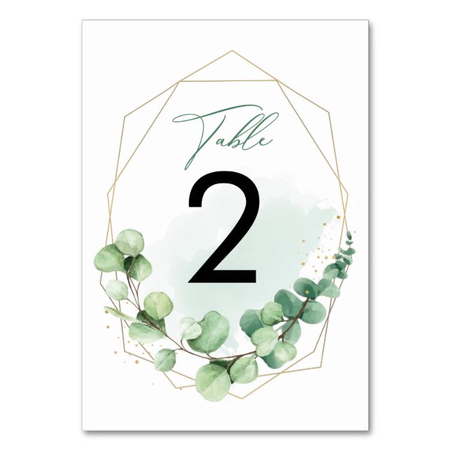 Numéro De Table Elégant Aquarelle Vert Eucalyptus Mariage (Par défaut)