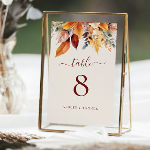 Numéro De Table Élégant automne Feuilles Mariage automne