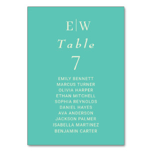 Numéro De Table Élégant Awe aquatique simple avec Mariage Monogram