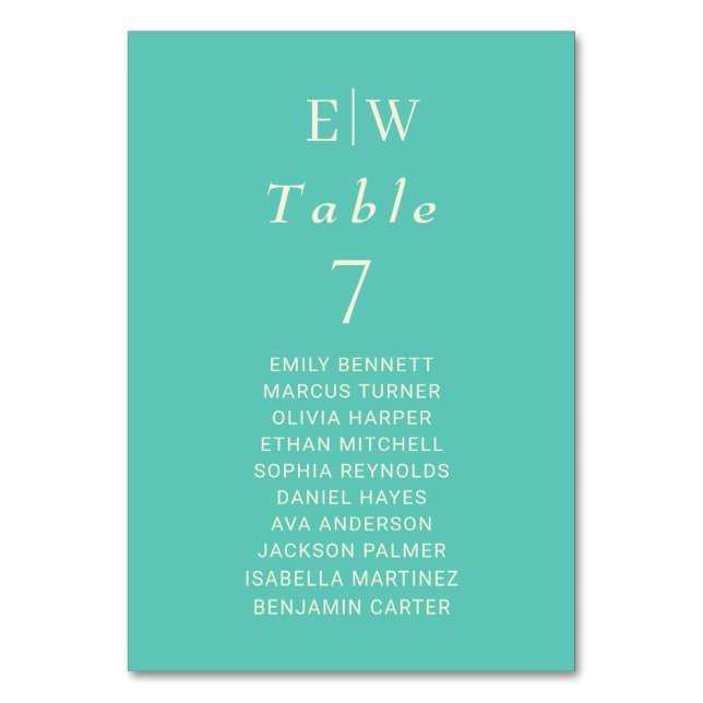 Numéro De Table Élégant Awe aquatique simple avec Mariage Monogram (Par défaut)