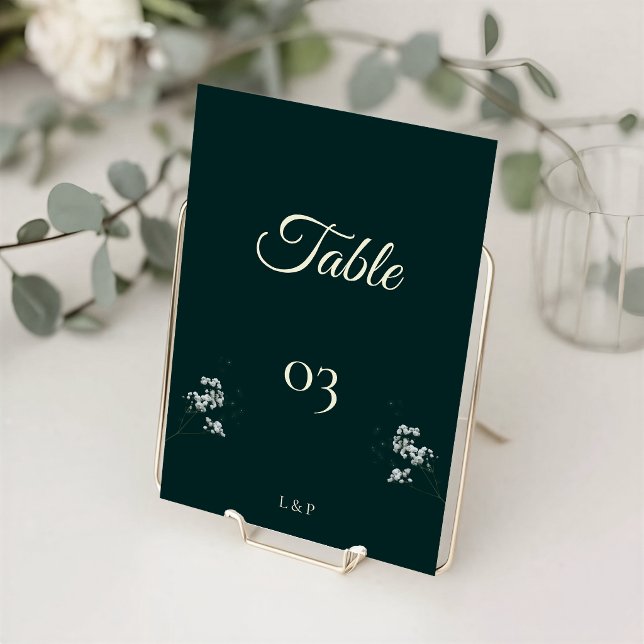 Numéro De Table Élégant Baby's breath vert émeraude pour mariage (Créateur téléchargé)