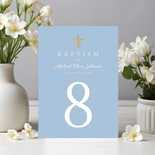 Numéro De Table Elégant Bébé Bleu Religieux Croix Garçon Baptême