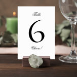 Numéro De Table Elegant Black and White Wedding Table Number Sign<br><div class="desc">Complete your reception tablescape with this elegant black and white wedding table number sign. Designed with a refined serif number, graceful script accents, and a clean minimalist layout, this timeless piece adds effortless sophistication to your celebration. The bold, oversized table number creates clear visibility for guests, while the delicate script...</div>