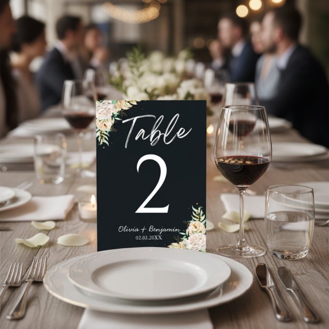 Numéro De Table Elegant Black Floral Wedding Table Number Card (Créateur téléchargé)