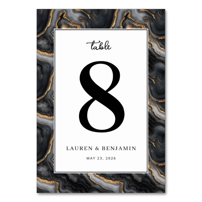 Numéro De Table Elegant Black Marbled Number Eight (Par défaut)
