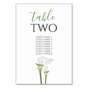Numéro De Table Elégant Blanc Calla Lilies Mariage Nom d'hôte