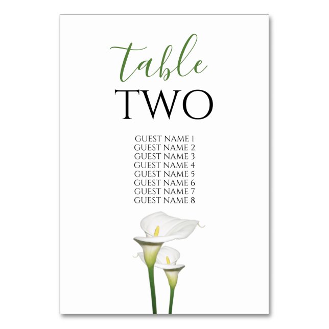 Numéro De Table Elégant Blanc Calla Lilies Mariage Nom d'hôte (Par défaut)