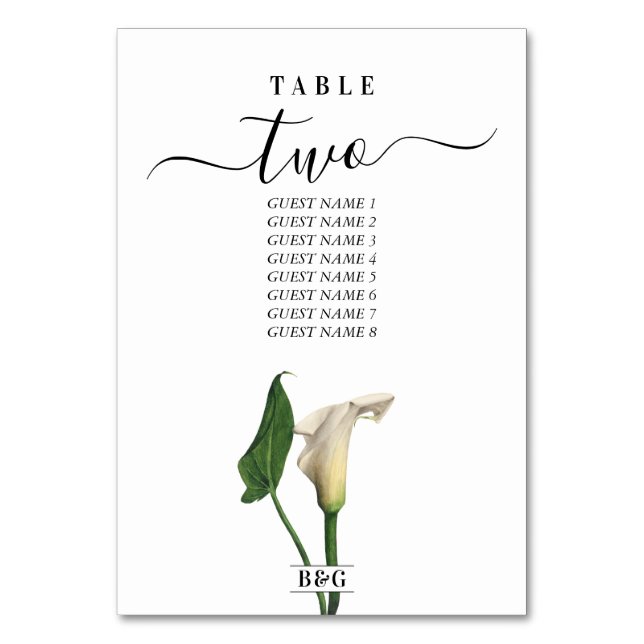 Numéro De Table Elégant blanc Calla Lily Vert Mariage botanique (Par défaut)