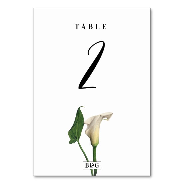 Numéro De Table Elégant blanc Calla Lily Vert Mariage botanique (Par défaut)