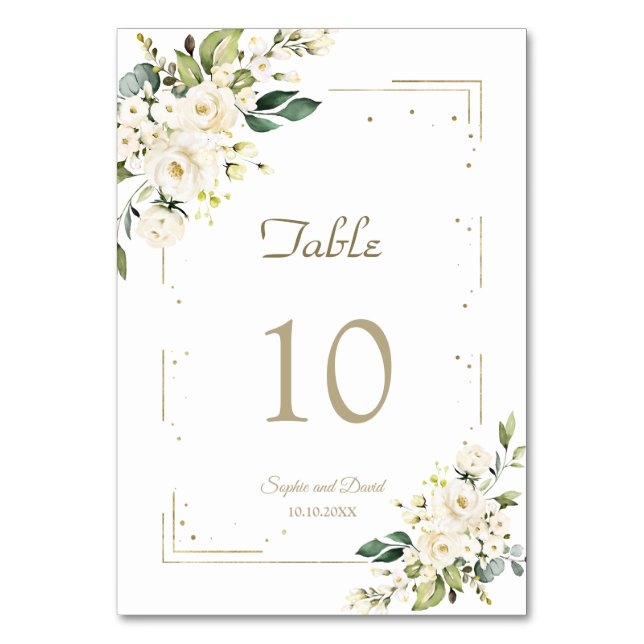 Numéro De Table Élégant blanc Fleurs de crème Mariage Parties scin (Par défaut)