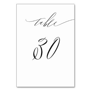 Numéro De Table Élégant blanc noir moderne Script n° 30 Mariage