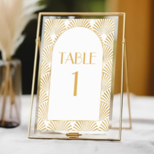 Numéro De Table Elégant Blanc Or Géométrique Mariage Art Déco