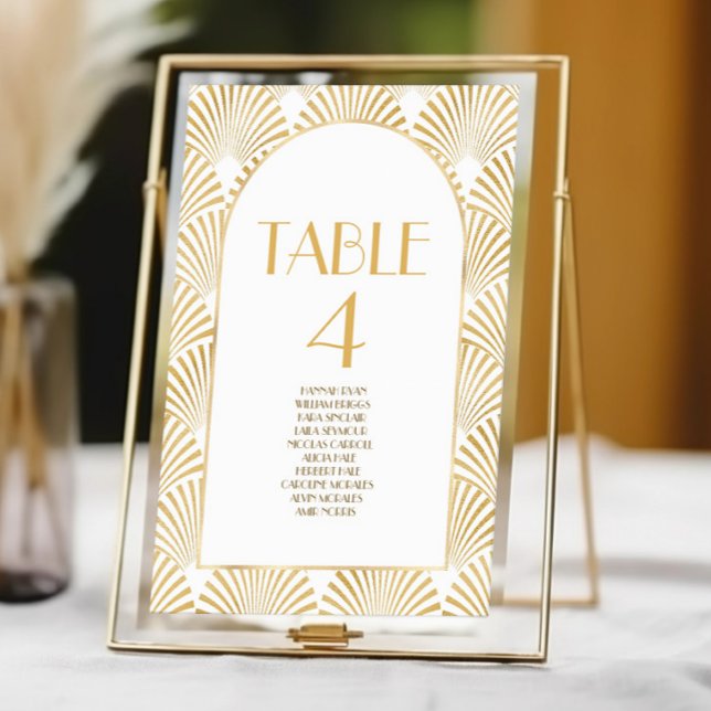 Numéro De Table Elégant Blanc Or Géométrique Mariage Art Déco (Créateur téléchargé)