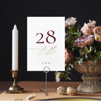 Numéro De Table Elégant blanc Plum rouge Bourgogne Or Le Mariage