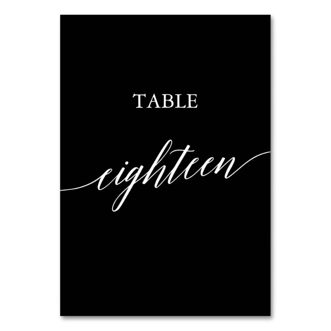Numéro De Table Elégant blanc sur noir Calligraphie Table Dix-huit (Par défaut)