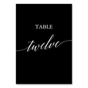 Numéro De Table Élégant blanc sur noir Calligraphie Table Douze