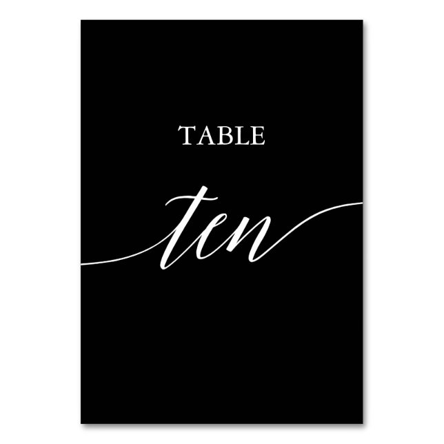Numéro De Table Élégant blanc sur noir Calligraphie Tableau Dix (Par défaut)