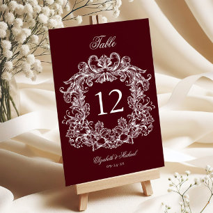 Numéro De Table Élégant blason vintage bordeaux mariage