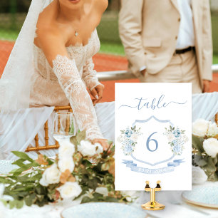 Numéro De Table Elégant bleu blanc Mariage de crête florale