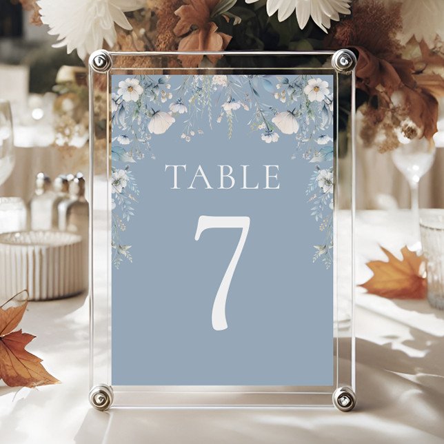 Numéro De Table Elégant bleu Dusty Fleurs Floral Mariage (Créateur téléchargé)