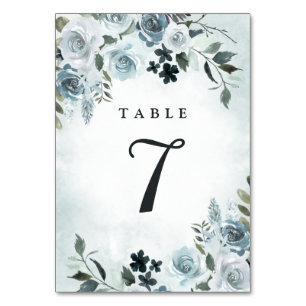 Numéro De Table Elégant bleu Dusty Floral Aquarelle Mariage Marine