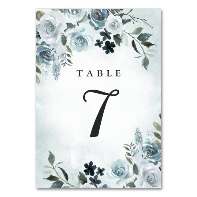 Numéro De Table Elégant bleu Dusty Floral Aquarelle Mariage Marine (Par défaut)