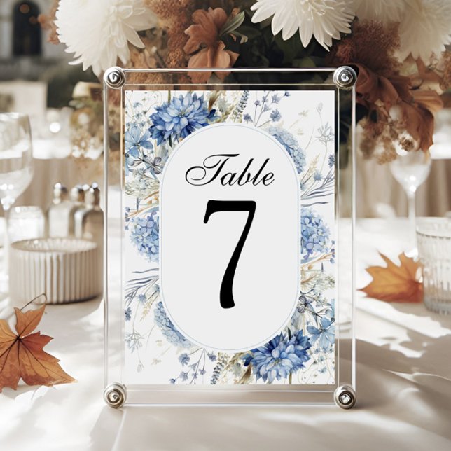 Numéro De Table Elégant bleu Fleur sauvage aquarelle Mariage flora (Créateur téléchargé)