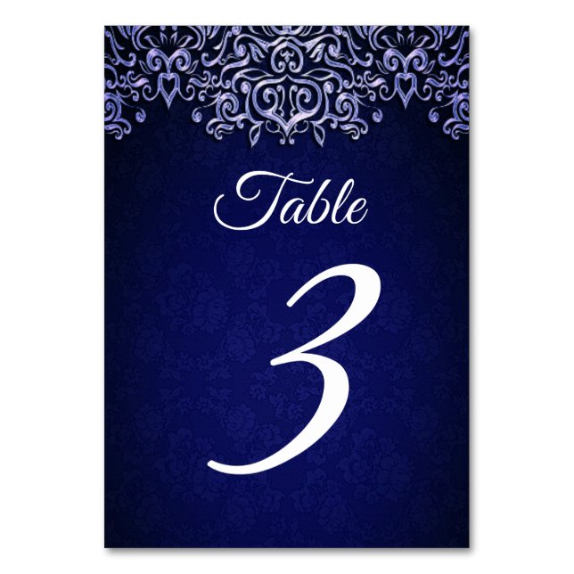 Numéro De Table Elégant bleu marine Damask | Mariage d'hiver (Par défaut)