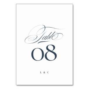 Numéro De Table Elégant bleu marine sur blanc Mariage de calligrap