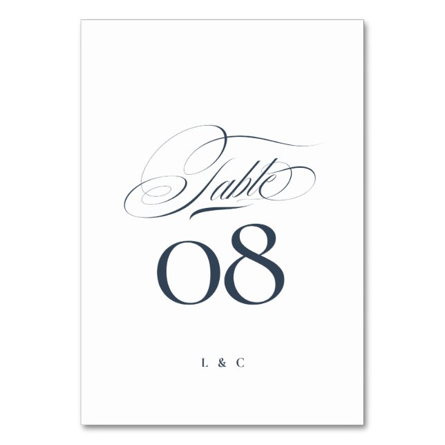Numéro De Table Elégant bleu marine sur blanc Mariage de calligrap (Par défaut)