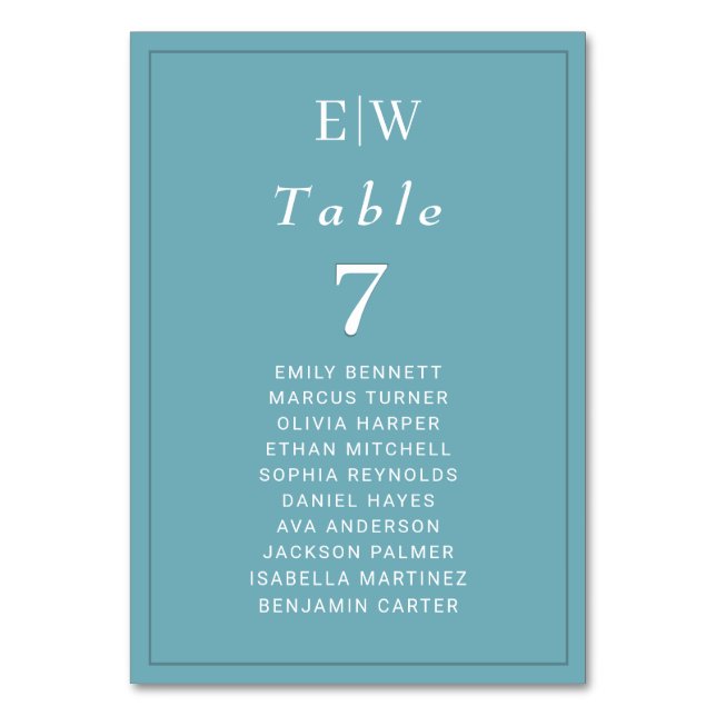 Numéro De Table Élégant bleu rétro simple avec Mariage Monogram (Par défaut)