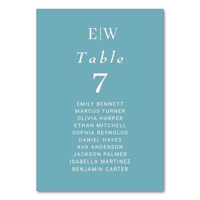 Numéro De Table Élégant bleu rétro simple avec Mariage Monogram (Par défaut)