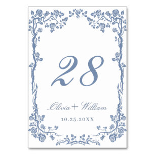 Numéro De Table Elégant bleu Vintage Jardin Fleurs Mariage